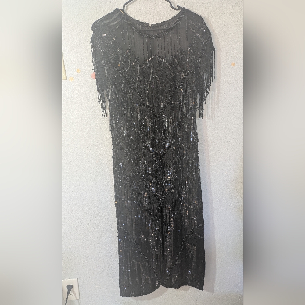 Laurence Kazar Beaded Slit front Dress